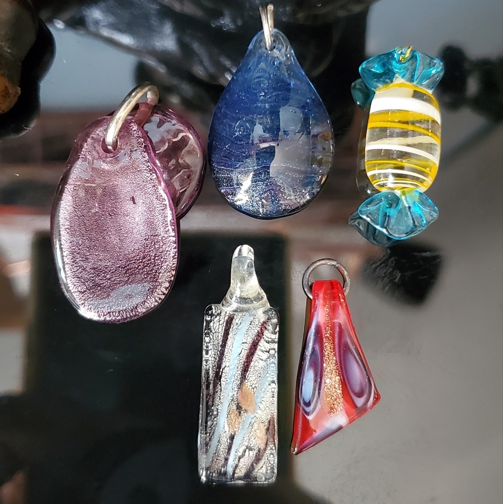 Assorted lot of glass pendants dichroic and lampwork for jewelry making supplies